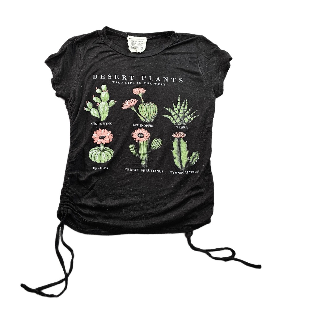 French Pastry T-Shirt Top Women's XS Black Desert Plants Cactus Graphic Ruched‎